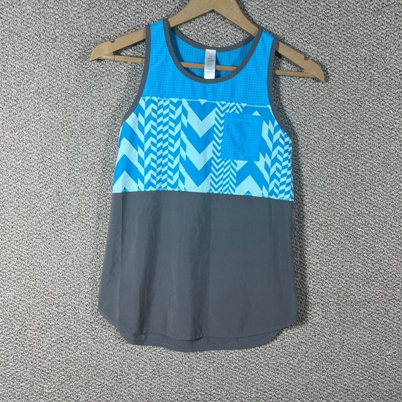 Ivivva‎ Tank Top Girls Size 8 Gray Blue Chevron Sleeveless Racerback Pocket - Picture 1 of 9